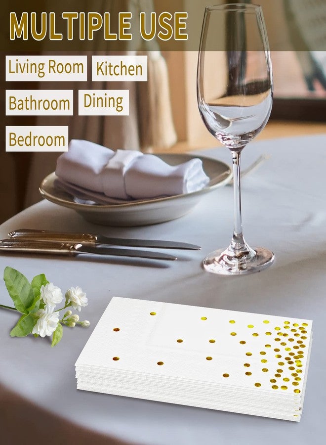 DYLIVeS 100 Pack White and Gold Foil Polka Dots Confetti Guest Towel Napkins, Disposable Xmas Hand Towels Dinner Paper Napkins for Birthday Party, Picnic, Wedding, Christmas Party Supply, 3-Ply - Image 4